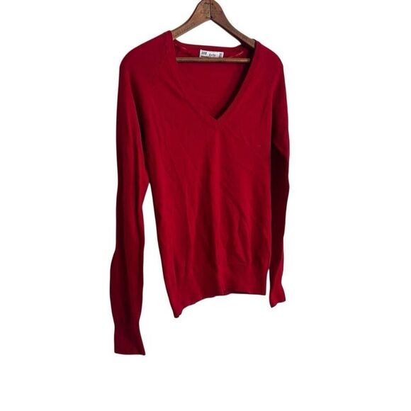 Zara V-Neck Knit Raglan Long Sleeve Cotton Blend Pullover Sweater Red Medium - Picture 3 of 8